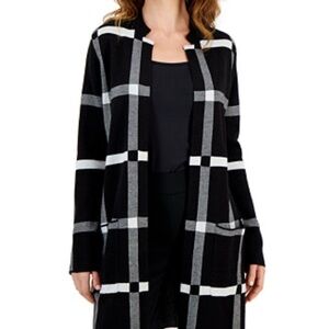 Kasper Black and Gray Checkered Cardigan
